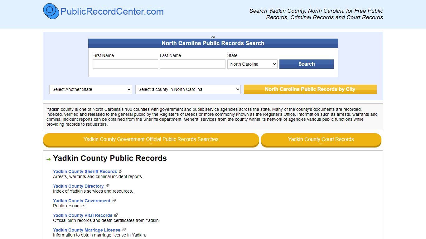 Yadkin County North Carolina Free Public Records - Court ...