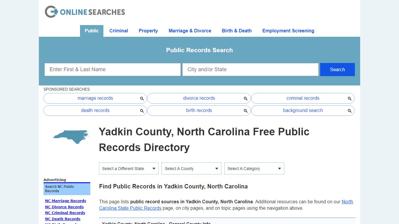 Yadkin County, North Carolina Public Records Directory